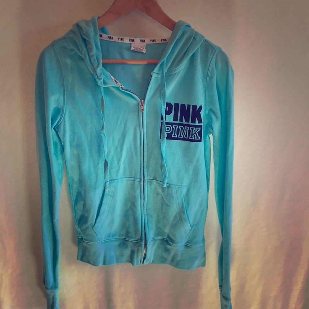 PINK Victoria Secret Turquoise Zip Up Hoodie